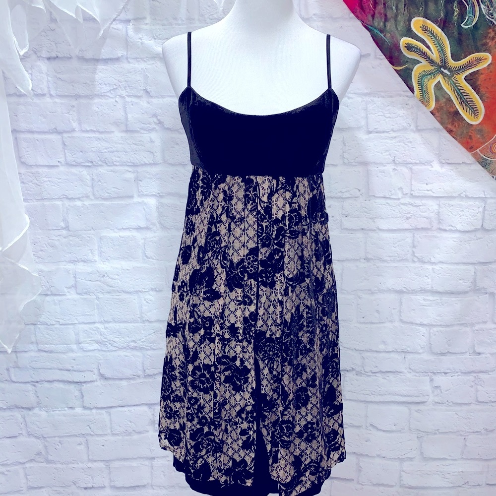 Muse Black & Beige Velvet & Lace Dress - Size 6